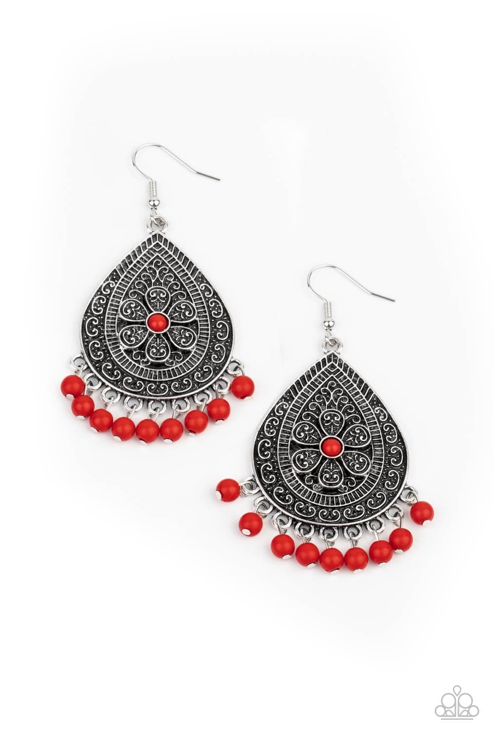 Paparazzi Accessories Earring Blossoming Teardrops - Red