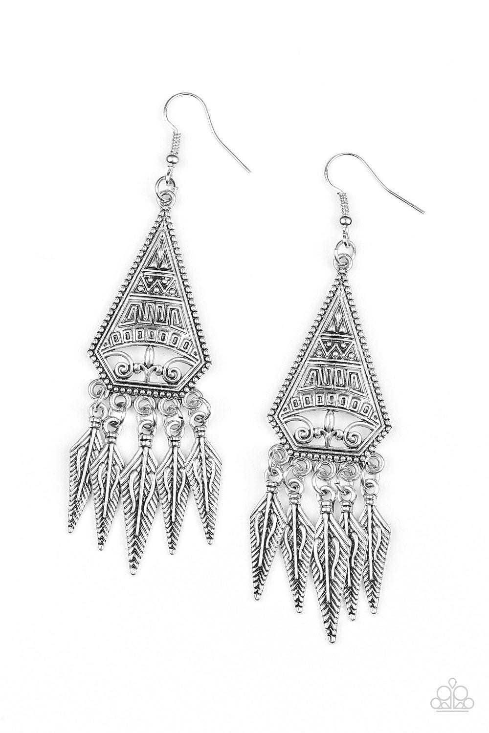 Paparazzi Accessories Earrings Me Oh MAYAN - Silver